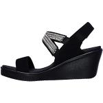 Sandalias negras de tela de tiras con tacón de cuña acolchadas Skechers talla 38 para mujer 