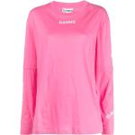 Camisetas estampada orgánicas rosas de algodón rebajadas manga larga con cuello redondo con logo Ganni con motivo de rosa talla XS de materiales sostenibles para mujer 