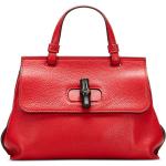Bolsos rojos de piel de moda plegables con logo Gucci Bamboo para mujer 