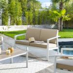 Muebles blancos de metal de jardín minimalista acolchados para 3 personas 