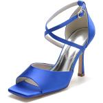 Zapatos azules de novia de punta abierta talla 39 para mujer 