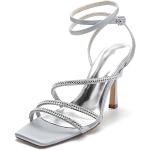 Sandalias plateado de Diamantes de tiras con tacón de aguja de punta cuadrada informales talla 38 para mujer 