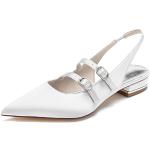 Zapatos blancos de satén de novia de verano de punta puntiaguda oficinas talla 37 para mujer 