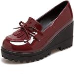 Zapatos rojos de charol con plataforma con tacón de cuña informales con borlas talla 38 para mujer 