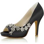 Zapatos negros de goma de novia de verano Novia de punta abierta formales talla 36 para mujer 