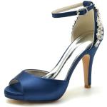 Zapatos azul marino de caucho de novia rebajados de punta abierta talla 39 para mujer 