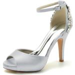 Zapatos plateado de caucho de novia de punta abierta talla 38 para mujer 