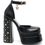Zapatos negros de cuero con plataforma con tacón cuadrado con tacón más de 9cm con logo VERSACE con tachuelas talla 37 para mujer 
