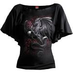 Spiral - Dragon Rose - Camiseta con Mangas de murciélago - Escote de Barco - Negro - M