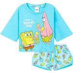 SpongeBob Squarepants Pijama Niña Bob Esponja Pijama de Manga Corta Niña Conjunto 2 Piezas Camiseta Crop Top y Pantalon Corto Pijama Corto Niña Ropa Verano Algodón (Azul, 5-6 años)