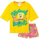 SpongeBob Squarepants Pijama Niña Bob Esponja Pijama de Manga Corta Niña Conjunto 2 Piezas Camiseta Crop Top y Pantalon Corto Pijama Corto Niña Ropa Verano Algodón (Amarillo/Rosa, 7-8 años)
