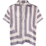 Camisas lila de algodón de manga corta manga corta marineras con rayas con crochet talla XL para hombre 