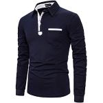 STTLZMC Hombre Color Contraste Algodón Polo Manga Larga Slim fit Golf Tennis T-Shirt,Azul,XL