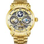 Relojes dorados de acero inoxidable de pulsera con GMT / Dual Tiempo Automático con correa de acero Stührling para hombre 
