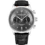 Relojes negros de acero inoxidable de pulsera impermeables con fecha Cuarzo Cronógrafo Stührling para hombre 