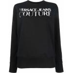 Sudaderas estampadas negras de algodón manga larga con cuello redondo con logo VERSACE Jeans Couture para mujer 