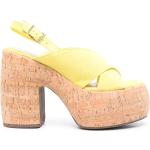Sandalias amarillas de goma de cuero rebajadas con tacón cuadrado con logo SCHUTZ talla 38 para mujer 