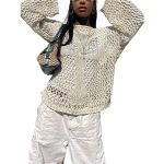 Cárdigans blancos de poliester de verano manga larga con cuello redondo transpirables góticos de punto con crochet talla XL para mujer 