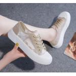 Zapatillas blancas de tejido de malla de paseo de verano informales floreadas para mujer 