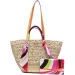 Bolsas beige de paja de playa rebajadas con logo para mujer 