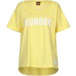 Camisetas amarillas de algodón de manga corta manga corta con cuello redondo de punto SUNDEK talla S para mujer 