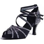 Zapatos negros de goma de baile latino con tacón hasta 3cm con pedrería talla 38 para mujer 