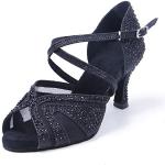 Zapatos negros de goma de baile latino con pedrería talla 40 para mujer 