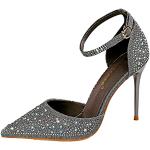 Zapatos grises de goma de tacón de punta puntiaguda formales acolchados con purpurina talla 37,5 para mujer 