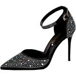 Zapatos negros de goma de tacón de punta puntiaguda formales acolchados con purpurina talla 38 para mujer 