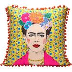 Talking Tables Cojín y Funda de Frida Kahlo Amarillo con Pompones, Almohada Decorativa para decoración del hogar, Regalos inspiradores para Mujeres, Dormitorio, sofá, Silla, Boho-Cushion