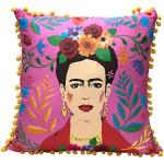 Talking Tables Cojín y Funda de Frida Kahlo Rosa con Pompones, Almohada Decorativa Boho para decoración del hogar, Regalos inspiradores para Mujeres, Dormitorio, sofá, Silla