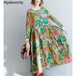 Vestidos de algodón de lino de otoño tallas grandes maxi vintage floreados talla S para mujer 