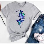Camisetas estampada de poliester de invierno tallas grandes lavable a mano informales con motivo de mariposa talla 3XL para mujer 