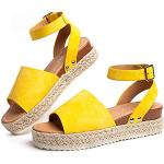 Sandalias amarillas de sintético de tiras con tacón de cuña de punta abierta leopardo con tachuelas talla 34 para mujer 