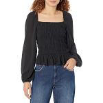 Blusas negras de gasa de manga larga tallas grandes manga larga con escote cuadrado talla XS para mujer 