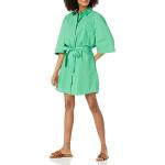Vestidos camiseros verdes de popelín tallas grandes mini informales talla XXS para mujer 