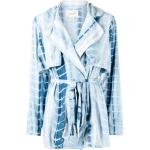 Blusas azules celeste de lino de manga larga manga larga Tie dye Talla Única para mujer 
