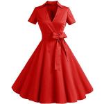 Vestidos rojos de poliester de cóctel manga corta con escote V vintage Timormode talla M para mujer 