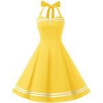 Vestidos amarillos de poliester de cóctel tallas grandes con cuello halter vintage con rayas Timormode talla XXL para mujer 