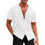 Camisas blancas de algodón de lino  de verano tallas grandes manga corta informales floreadas talla XXL para hombre 
