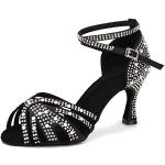 Zapatos negros de satén de baile latino de punta abierta formales talla 35 para mujer 
