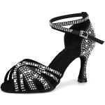 Zapatos negros de satén de baile latino de punta abierta formales talla 37 para mujer 