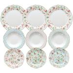 Sets de platos multicolor de porcelana aptos para lavavajillas floreados Tognana 21 cm de diámetro en pack de 18 piezas para 6 personas 