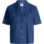 Camisas azules de algodón de lino  rebajadas manga corta con logo Tommy Hilfiger Sport talla S para mujer 
