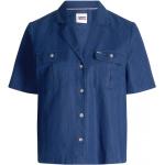 Camisas azules de algodón de lino  rebajadas manga corta con logo Tommy Hilfiger Sport talla XS para mujer 
