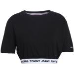 Tops negros de algodón manga corta con cuello redondo con logo Tommy Hilfiger Sport talla XS para mujer 
