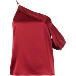 Tops drapeados rojos de seda rebajados con escote asimétrico para mujer 