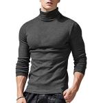 Camisetas grises de algodón de cuello alto de otoño manga larga con cuello alto talla L para hombre 