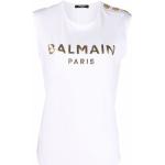 Camisetas estampada blancas de algodón sin mangas con cuello redondo con logo BALMAIN talla L para mujer 