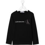 Camisetas negras de algodón de manga larga infantiles rebajadas con logo Calvin Klein 4 años 